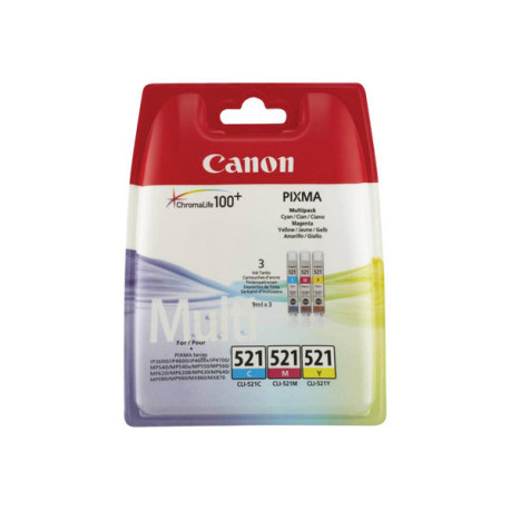 Canon CLI-521 Multipack - Confezione da 3 - 9 ml - giallo, ciano, magenta - originale - serbatoio inchiostro - per PIXMA iP3600