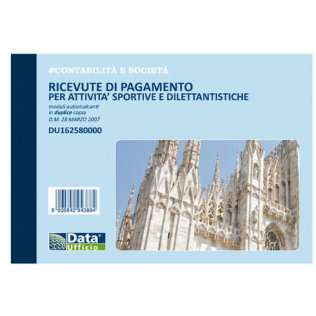 Blocco ricevute pagamento per attività sportive dilettantistiche - 50/50 copie autoricalcanti - 11,5 x 16,5 cm - DU1625800 - Da