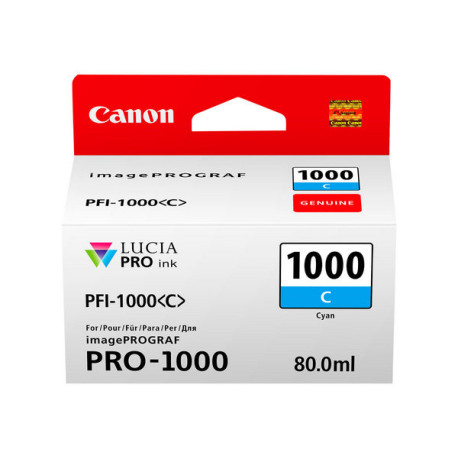 Canon PFI-1000 C - 80 ml - ciano - originale - serbatoio inchiostro - per imagePROGRAF PRO-1000