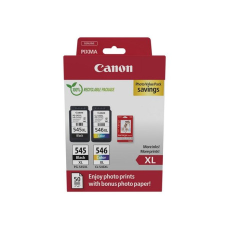 Canon PG-545XL/CL-546XL Photo Paper Value Pack - Confezione da 2 - Alta resa - nero, colore (ciano, magenta, giallo) - original