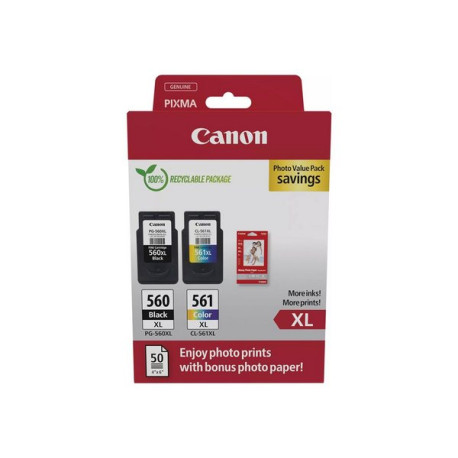 Canon PG-560XL/CL-561XL Photo Value Pack - Lucido - confezione da 2 - Alta resa - nero, colore (ciano, magenta, giallo) - origi