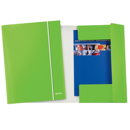 Cartella con elastico WOW - cartoncino plastificato - 3 lembi - 25x35 cm - verde lime - Leitz