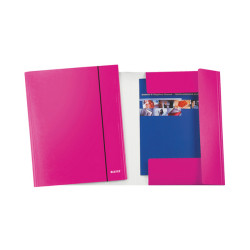 Cartella con elastico WOW - cartoncino plastificato - 3 lembi - fucsia metal - Leitz