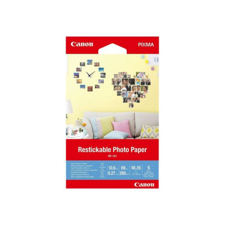 Canon Restickable Photo Paper RP-101 - Opaca - adesivo rimovibile - 10,6 mil - 100 x 150 mm - 260 g/m² - 69 libbre - 5 fogli fo