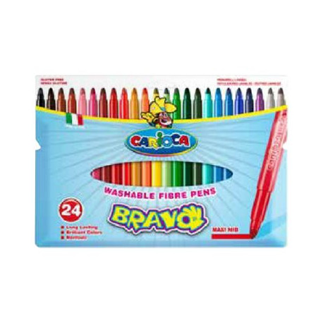 Carioca Bravo - Penna punta in fibra - non permanente - colori assortiti brillanti - 6 mm (pacchetto di 24)