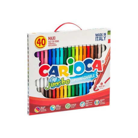 Carioca Jumbo - Penna punta in fibra - non permanente - colori assortiti brillanti - 6 mm (pacchetto di 40)