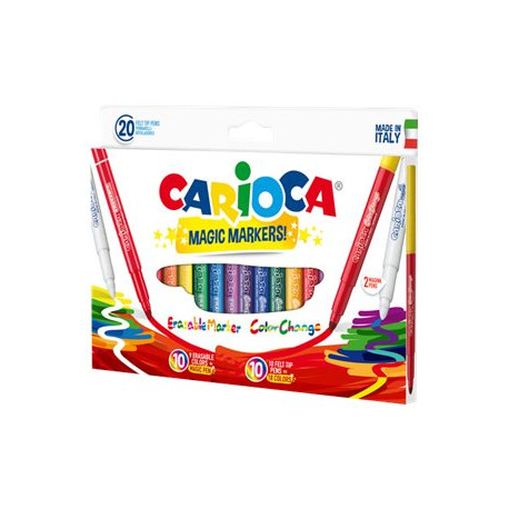 Carioca Magic Markers - Penna punta in fibra - non permanente - colori assortiti - 6 mm (pacchetto di 20)