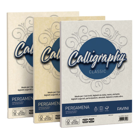 Carta Calligraphy Pergamena - A4 - 190 gr - naturale 06 - Favini - conf. 50 fogli