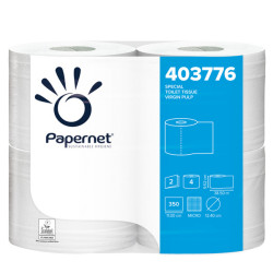 Carta igienica - 2 veli - 16,5 gr - diametro 12,4 cm - 9,5 cm x 38,5 mt - 350 strappi - Papernet - pacco 4 rotoli