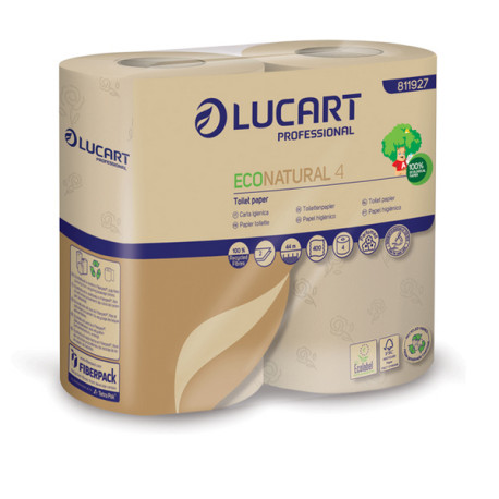 Carta igienica EcoNatural - 9,5 cm x 44 mt - diametro 12,5 cm - 15,5 gr - 400 strappi - Lucart - pacco 4 rotoli