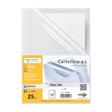 Cartelline a L Poli 150 - PPL - buccia - 21 x 29,7 cm - trasparente - Sei Rota - conf. 25 pezzi