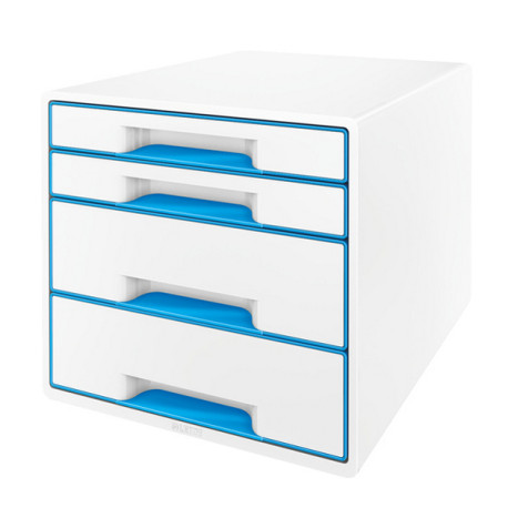 Cassettiera Cube - 28,7 x 27 x 36,3 cm - 4 cassetti - bianco/azzurro - Leitz