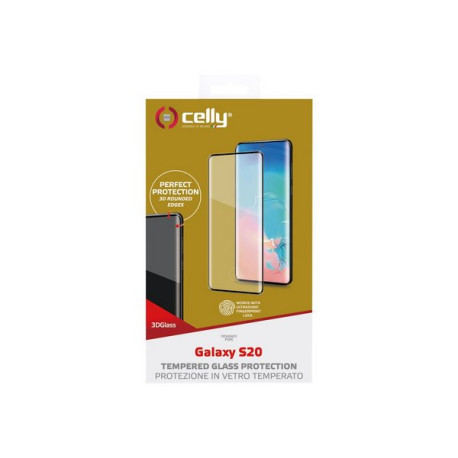 Celly 3D glass - Protezione per schermo per telefono cellulare - 3D - vetro - colore telaio nero - per Samsung Galaxy S20, S20 