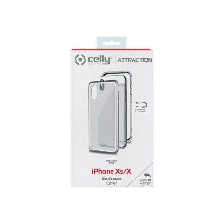 Celly Attraction - Cover per cellulare - Alluminio, vetro temperato - argento, trasparente - per Apple iPhone X, XS