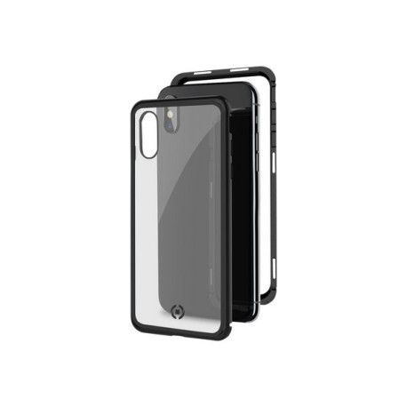 Celly Attraction - Cover per cellulare - Alluminio, vetro temperato - nero, trasparente - per Apple iPhone XS Max