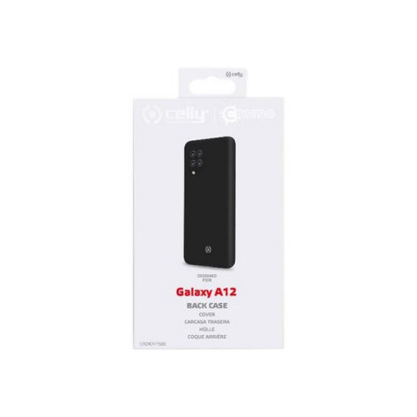 Celly Cromo - Cover per cellulare - TPU (poliuretano termoplastico), rivestimento in silicone - nero - per Samsung Galaxy A12