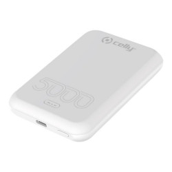 Celly MAGPB5000EVO - Powerbank - MagSafe - 5000 mAh - 18.5 Wh - 15 Watt - 2.4 A (24 pin USB-C) - bianco