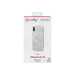 Celly Pearl - Cover per cellulare - vetro temperato, TPU (poliuretano termoplastico) - bianco - per Apple iPhone X, XS