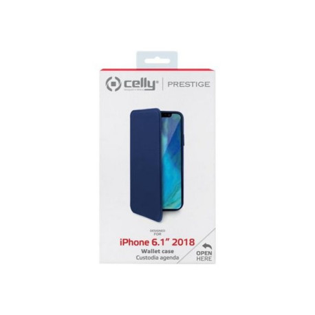 Celly Prestige - Flip cover per cellulare - poliuretano - blu - 6.1" - per Apple iPhone XR