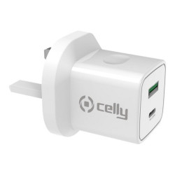 Celly ProPower - Alimentatore - 20 Watt - 3 A - PD - 2 connettori di uscita (USB, USB-C) - bianco - Regno Unito