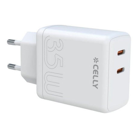 Celly ProPower TC2USBC35W - Alimentatore - 35 Watt - 1.75 A - PD - 2 connettori di uscita (24 pin USB-C) - bianco