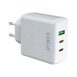 Celly ProPower TC3GAN65WEVO - Alimentatore - GaN - 65 Watt - 3.25 A - 3 connettori di uscita (USB, 2 x USB-C) - bianco