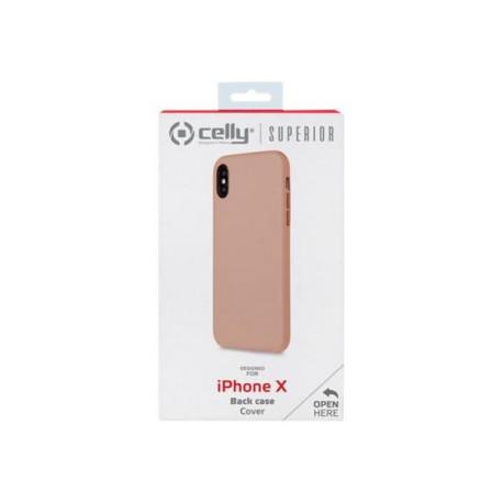 Celly Superior - Cover per cellulare - Alluminio, similpelle - rosa - per Apple iPhone X, XS