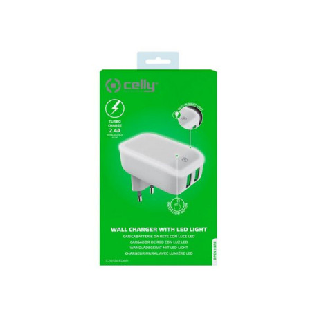 Celly TC2USBLED - Alimentatore - 2.4 A - 2 connettori di uscita (USB) - bianco