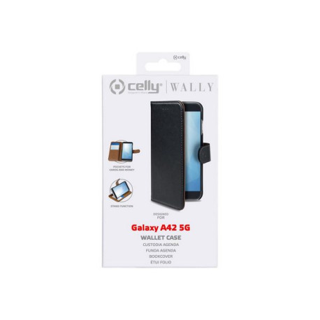 Celly Wally - Flip cover per cellulare - ecopelle - nero - per Samsung Galaxy A42 5G