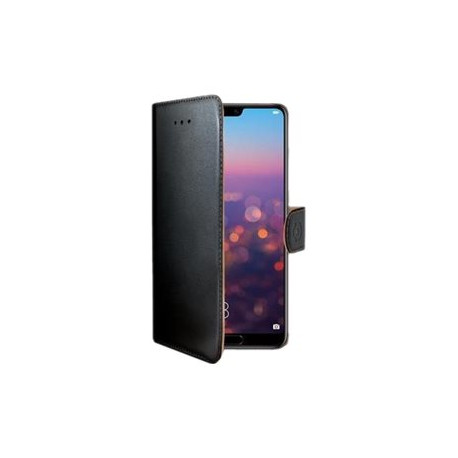 Celly Wally - Flip cover per cellulare - plastica, similpelle - nero - per Huawei P20 Pro