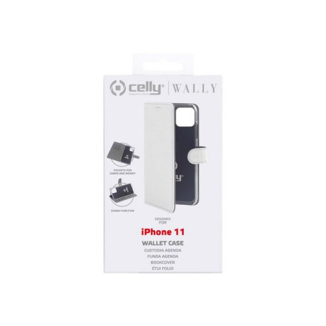 Celly Wally - Flip cover per cellulare - similpelle - bianco - per Apple iPhone 11