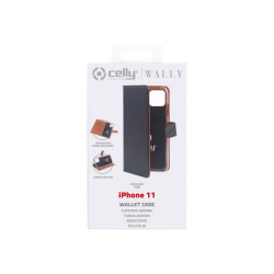 Celly Wally - Flip cover per cellulare - similpelle - nero - per Apple iPhone 11