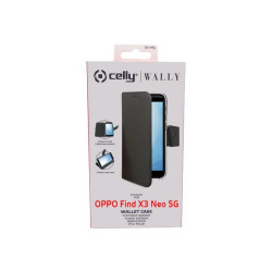 Celly Wally - Flip cover per cellulare - similpelle - nero - per OPPO Find X3 Neo