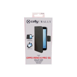 Celly Wally - Flip cover per cellulare - similpelle - nero - per OPPO Reno6 Pro 5G