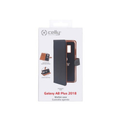 Celly Wally - Flip cover per cellulare - similpelle - nero - per Samsung Galaxy A8+ (2018)