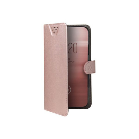 Celly Wally One XL - Flip cover per cellulare - ecopelle - rosa - 4.5" - 5"