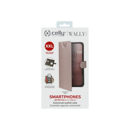 Celly Wally One XXL - Flip cover per cellulare - similpelle - rosa - 5" - 5.5"