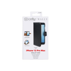 Celly Wally WALLY1004 - Flip cover per cellulare - similpelle - nero - per Apple iPhone 12, 12 Pro