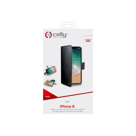 Celly WALLY900 - Flip cover per cellulare - pelle artificiale - nero - per Apple iPhone X