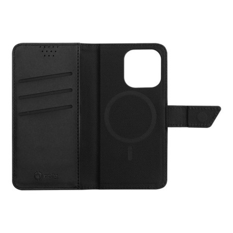 Celly Wallymag - Flip cover per cellulare - Compatibilità MagSafe - similpelle, plastica a guscio rigido - nero - per Apple iPh