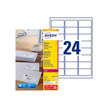 Avery - Bianco - 63.5 x 33.9 mm 2400 etichette (100 foglio(i) x 24) Etichette per indirizzi