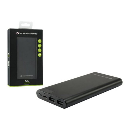 Conceptronic AVIL - Powerbank - 10000 mAh - 10 Watt - 2 A - 2 connettori di uscita (USB) - sul cavo: Micro-USB - nero