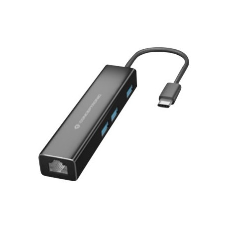 Conceptronic DONN07B - Hub - 3 x SuperSpeed USB 3.0 + 1 x 10/100/1000 - desktop