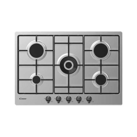 Candy Classic CHW74WTX - Piano cottura a gas - 5 piastre - Nicchia - larghezza: 56 cm - prof. 48 cm - acciao inox - acciaio ino