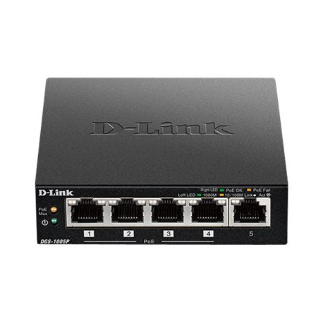 D-Link DGS 1005P - Switch - 5 x 10/100/1000 (4 PoE+) - desktop - PoE+ (60 W)