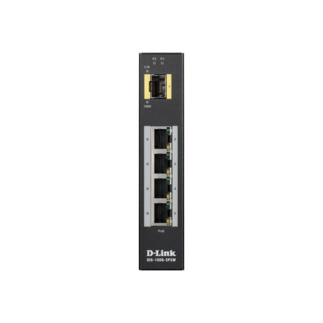 D-Link DIS 100G-5PSW - Switch - unmanaged - 4 x 10/100/1000 (PoE+) + 1 x Gigabit SFP - montabile su rail DIN, montaggio a paret