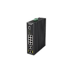 D-Link DIS 200G-12PS - Switch - gestito - 10 x 10/100/1000 (8 PoE+) + 2 x SFP - montabile su rail DIN, montaggio a parete - PoE