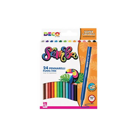 DECO - Penna punta in fibra - samba - fibra - colori assortiti (pacchetto di 24)