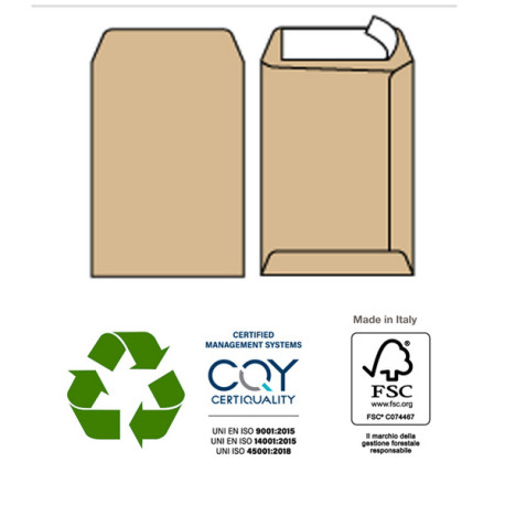 Busta a sacco Multi Strip - strip adesivo - 30 x 40 cm - 100 gr - carta riciclata FSC - avana - Pigna Envelopes - conf. 500 pez