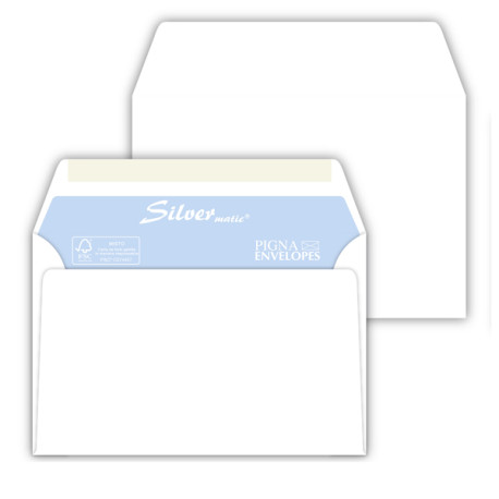 Busta Busta Silver Matic FSC - senza finestra - gommata - 11,4 x 16,2 cm - 80 gr -  bianco - Pigna Envelopes - conf. 25 pezzi